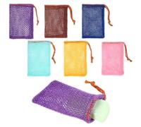 Wanmu Pack of 6 Soap Bags, Nylon Massage Soap Bags, Mesh Bag with Drawstring, Foam Nets Cleaning, Exfoliating Soap Bag, Hair Soap Foaming for Solid Soap