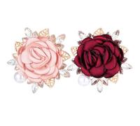 Wanmu Rose Flower Brooch Pin Elegant Handmade Crystal Boutonniere Pink Pearl Fabric Lapel Pin Wedding Party Gentleman's Essentials