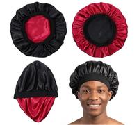 Wanmu Silk Bonnet for Sleeping, Double Satin Hair Cap, Bonnet with Adjustable Elastic Band, Breathable Sleep Cap for the Night, Women, Girls, Black, Women, Curly Hair, Sleeping Cap