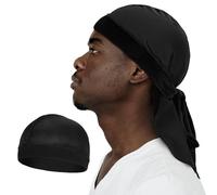 Wanmu Velvet Durag for Men with 1 Wave Cap, Soft 360 Waves Doo Rag, Long Double Wide Straps, One Size Fit Most (Black)
