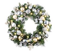 WANNA-CUL Pre-Lit 30 Inch Large Christmas Wreath for Front Door with 50 Led Lights,Champagne Gold Lighted Christmas Door Wreath Decor with Ball Ornaments, Battery Operated