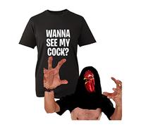 Wanna See My Cock Flip T-Shirt, Funny Hen Joke Slogan Costume Fancy Dress Unisex Kids Adults Top (Black, 4XL)