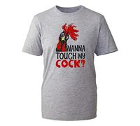 Wanna Touch My Cock T-Shirt, Funny Staring Hen Party Stag Joke Slogan Unisex Kids Adults Top (HeatherGrey, L)