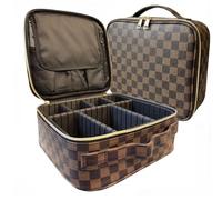 WANNES Makeup Bag Organizer - Portable Travel Cosmetic Case with Brush Storage | Large Makeup Train Case for Women | Hard Shell Makeup Suitcase | Vanity & Countertop Organizer (H-Brown), Brown