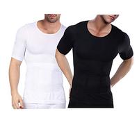 WannGe Mens Seamless Body Shaper Compression Vest Elastic Slim Shapewear - 2 Pack - Black and White XXL/XXXL