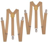 WannGe Mens Women Suspenders 1" Inch Elastic Adjustable Y-Back Clip-on Suspender - Khaki 2pcs