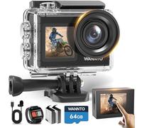 WANNTO Action Camera 5K 24MP Motion 5 Pro, WiFi EIS 170° Wide Angle Dual Screen 40M Waterproof Underwater Camera for Snorkeling, with External Microphone, Remote Control (with 64GB MicroSD Card)