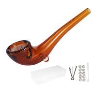 WANNTO Glass Smoking Pipe - Long Curved Borosilicate Pipe with Filter Hooks, 3-in-1 Tool, Cleaning Brush, 10 Screens and Plastic Storage Case - Portable Smoking Accessory (Brown)