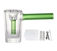 WANNTO Pocket Bubbler Pipes, 2 in 1 bong & Dry Pipe, Borosilicate Glass with Side Airflow Hole, Clear Design with Colour Accents, Includes 10 Screens, Tool, Cleaning Brush & Storage Case (Green)