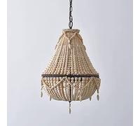 WANQINV Bohemian Style Wooden Beaded Chandelier Semi-embedded Handmade Wood Beads Suspension Lamp Dining Room Living Room Bedroom Ceiling Pendant Fixture E27 3- Lights 14.97''D X 21.67''H, Wood Color