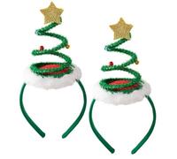 WANRSUDY 2 Pcs Christmas Headband - Springy Christmas Tree Headband with Bells Star Headwear, Green Spiral Xmas Hairband, Women's Costume Headwear for Adults Holiday New Year Party Favor (Trees)