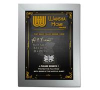 WANSHA HOME A4 Silver Picture Frames (21 x 29.7 cm) Flat Poster Frame - Clear Acrylic Poster Display with MDF Wooden - Portrait/Panoramic - Wall Mount Hooks & Tabletop Stand