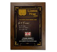 WANSHA HOME A4 Walnut Picture Frames (21 x 29.7 cm) Flat Poster Frame - Clear Acrylic Poster Display with MDF Wooden - Portrait/Panoramic - Wall Mount Hooks & Tabletop Stand