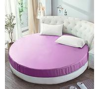 WANSHIOK Mattress Cover, Round Shape Mattress Protector Bed Bug Proof Polyester Silk Material Bed Sheets Elastic Band Fits Most Round Mattresses,Purple*A,Dia:180CM