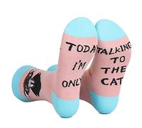 Wansruee Cat Socks 'I CAN'T GETUP RIGHT NOW,THE CAT IS ON MY LAP' Socks Funny Letter Print Novelty Socks-For Cat Lovers (CatA)