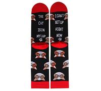 Wansruee Cat Socks 'I CAN'T GETUP RIGHT NOW,THE CAT IS ON MY LAP' Socks Funny Letter Print Novelty Socks-For Cat Lovers (CatD)