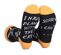 Wansruee Cat Socks 'I CAN'T GETUP RIGHT NOW,THE CAT IS ON MY LAP' Socks Funny Letter Print Novelty Socks-For Cat Lovers (CatB)