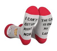 Wansruee Cat Socks 'I CAN'T GETUP RIGHT NOW,THE CAT IS ON MY LAP' Socks Funny Letter Print Novelty Socks-For Cat Lovers (CatC)