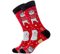 Wansruee Christmas Socks For Men,Men's Cottton Xmas Socks Gifts Santa (B3 Kitty Red)