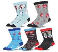 Wansruee Doctor Nurse Theme Novelty Socks, Humorous Hospital Nurse Gift for Christmas, Graduation Nurse Week (5 Pairs Mix)