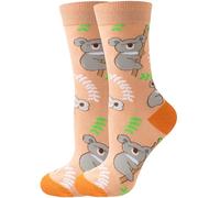 Wansruee Fun Novelty Socks for Women Men - Cute Pink Flamingo, Unicorn, Dinosaur, Sloth & Koala Animal Print Crew Socks,Funny Fruit Flower Colorful Gifts for Girls Teens (Pale orange koala)
