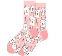 Wansruee Fun Novelty Socks for Women Men - Cute Pink Flamingo, Unicorn, Dinosaur, Sloth & Koala Animal Print Crew Socks,Funny Fruit Flower Colorful Gifts for Girls Teens (Pink bunny)