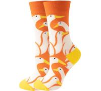 Wansruee Fun Novelty Socks for Women Men - Cute Pink Flamingo, Unicorn, Dinosaur, Sloth & Koala Animal Print Crew Socks,Funny Fruit Flower Colorful Gifts for Girls Teens (Orange goose)