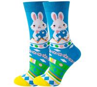Wansruee Funny Novelty Vivid Bright Socks Animals Print Chicken Cat Dog Fox Print Unisex Gift Socks For Men Women (Easter Bunny,One Size)