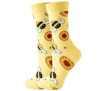 Wansruee Funny Novelty Vivid Bright Socks Animals Print Chicken Cat Dog Fox Print Unisex Gift Socks For Men Women (Yellow bee,One Size)