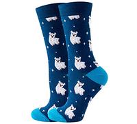 Wansruee Funny Novelty Vivid Bright Socks Animals Print Chicken Cat Dog Fox Print Unisex Gift Socks For Men Women (navy blue alpaca,One Size)