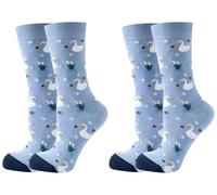 Wansruee Funny Novelty Vivid Bright Socks Animals Print Chicken Cat Dog Fox Print Unisex Gift Socks For Men Women (UK, Alpha, One Size, Regular, Regular, Swan 2Pairs)