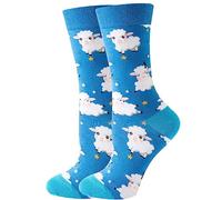 Wansruee Funny Novelty Vivid Bright Socks Animals Print Chicken Cat Dog Fox Print Unisex Gift Socks For Men Women (Blue Sheep,One Size)