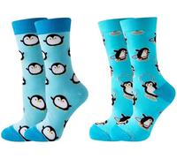 Wansruee Funny Novelty Vivid Bright Socks Animals Print Chicken Cat Dog Fox Print Unisex Gift Socks For Men Women (UK, Alpha, One Size, Regular, Regular, Penguins 2Pairs)