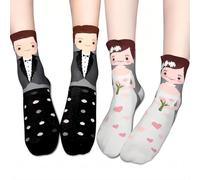 Wansruee Funny Wedding Socks 2-Pack - Bride & Groom Novelty Crew Socks for Couples, Cute Matching His & Hers Set, Perfect for Bridal Party Gifts, Bachelor/Bachelorette Parties (White+Black)
