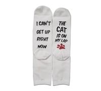 Wansruee 'I CAN'T GETUP RIGHT NOW,THE CAT IS ON MY LAP' Socks Funny Letter Print Novelty Socks-For Cat Lovers