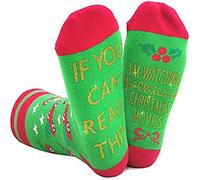 Wansruee 'If You Can Read This,I'm Watching Christmas Movies' Xmas Socks For Men Women,Funny Cottton Xmas Socks Gifts Santa (Green+Red)
