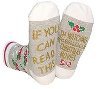 Wansruee 'If You Can Read This,I'm Watching Christmas Movies' Xmas Socks For Men Women,Funny Cottton Xmas Socks Gifts Santa (Grey+White)