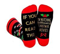 Wansruee 'If You Can Read This,I'm Watching Christmas Movies' Xmas Socks For Men Women,Funny Cottton Xmas Socks Gifts Santa (Black+Red)