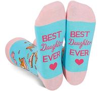 Wansruee Novelty Cotton Socks Cute Printed Socks Gifts for Daughter Best Daughter Ever Funny Sayings Socks Pink