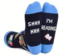 Wansruee Shh,I'm Reading Letter Print Novelty Funny Unisex Socks For Men Women Bookworm Gifts Socks