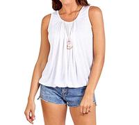 WANT CLOTHING Ladies Plain Loose Fit Summer Jersey Sleeveless Bubble Vest Top with Free Necklace Black Coral Denim Blue Fuchsia Silver Grey Khaki Lemon Nude Navy White Red Royal Blue Camel, L-XL