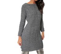 Want Clothing Ladies Winter Cable Knit Ribbed Waist Long Sleeve Midi Jumper Dress Sweater (UK, Alpha, L, XL, Regular, Regular, Charcoal Grey)