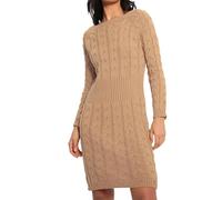 Want Clothing Ladies Winter Cable Knit Ribbed Waist Long Sleeve Midi Jumper Dress Sweater (UK, Alpha, L, XL, Regular, Regular, Camel)
