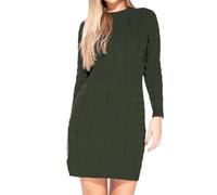Want Clothing Ladies Winter Cable Knit Ribbed Waist Long Sleeve Midi Jumper Dress Sweater (UK, Alpha, L, XL, Regular, Regular, Khaki Green)
