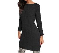 Want Clothing Ladies Winter Cable Knit Ribbed Waist Long Sleeve Midi Jumper Dress Sweater (UK, Alpha, S, M, Regular, Regular, Black)