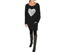 Want Clothing Oversized Long Sleeve Silver Sequin Star/Heart Detail Relaxed Fit Top with Side Pockets Regular Plus Sizes (UK, Alpha, L, XL, Plus, Regular, Silver Sequin Heart/Black)