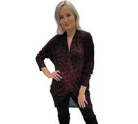 Want Clothing Women Glittery Lurex Sparkle Crossover Front Drape Neck Casual Wrapover Hi Lo Top Blouse (UK, Numeric, 10, 12, Regular, Regular, Black/Wine Glitter)