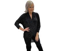 Want Clothing Women Glittery Lurex Sparkle Crossover Front Drape Neck Casual Wrapover Hi Lo Top Blouse (UK, Numeric, 18, 20, Regular, Regular, Black/Silver Glitter)