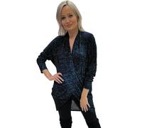 Want Clothing Women Glittery Lurex Sparkle Crossover Front Drape Neck Casual Wrapover Hi Lo Top Blouse (UK, Numeric, 10, 12, Regular, Regular, Black/Blue Glitter)
