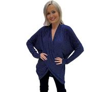 Want Clothing Women Glittery Lurex Sparkle Crossover Front Drape Neck Casual Wrapover Hi Lo Top Blouse (UK, Numeric, 18, 20, Regular, Regular, Navy Glitter)